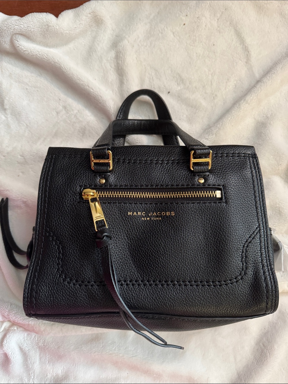 Marc Jacobs Black Pebbled Leather Satchel with Gold Hardware